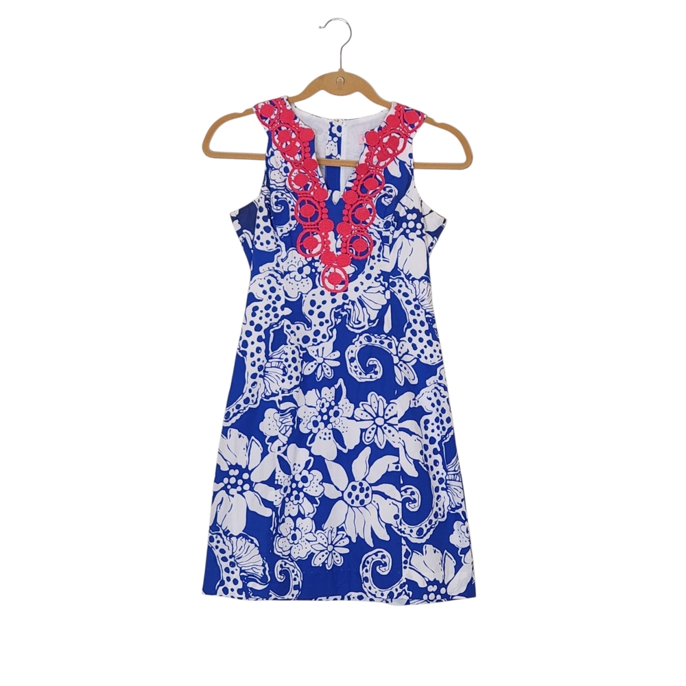 Lilly Pulitzer 00 Deep Sea Quahog Chowdah Augusta Sleeveless Cotton Shift Dress
